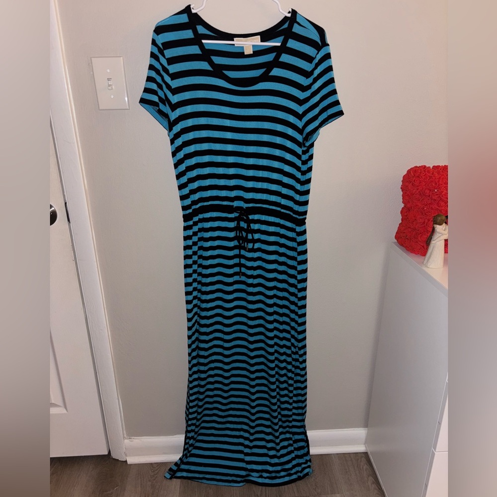 Michael Kors Black and Blue Striped Maxi Dress